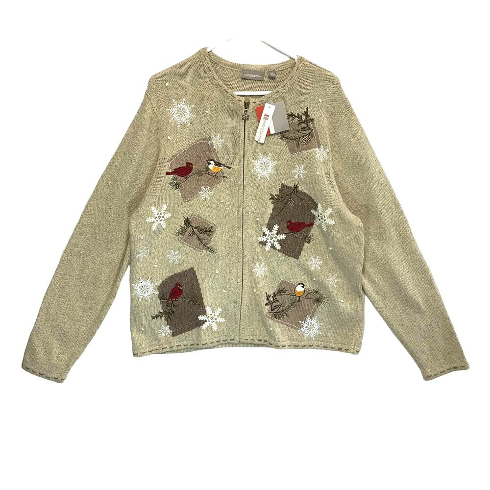 Croft & Barrow Bird Cardinal Holiday Sweater NWT Women's Size XL Embroidered